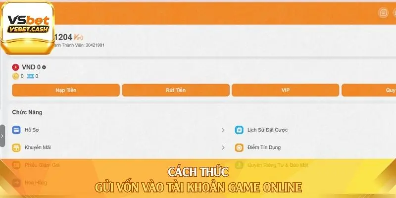 Cách thức gửi vốn vào tài khoản game online